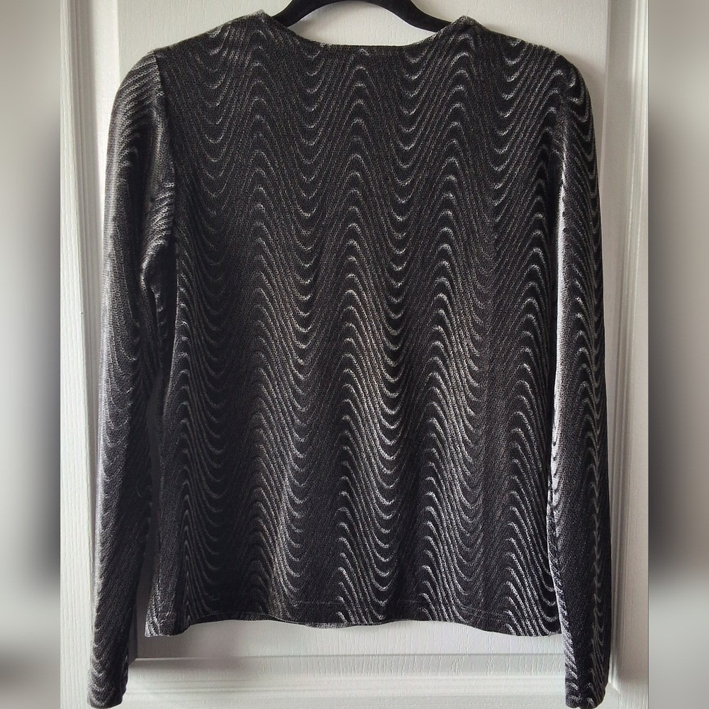 Vintage Yves St. Clair Velvet-Like Silver & Black‎ Shirt – Medium (80s/90s) - Picture 2 of 4